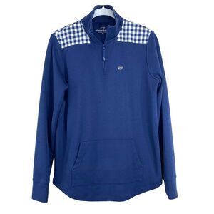 Vineyard Vines 100% cotton quarter zip plaid shoulder Sweater Sz XS‎